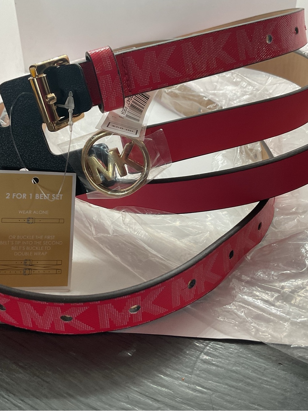 Michael Kors pink Double-Wrap Logo Belt with Gold MK Medallion